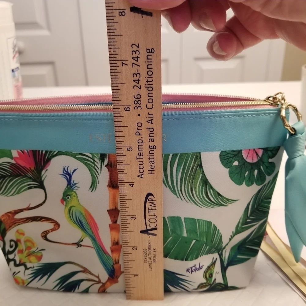 Estee Lauder Tropical Print Cosmetic Bag - Blue and Green